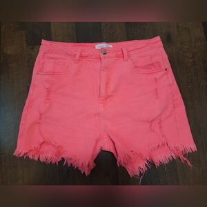 Risen Neon Pink Shorts Distressed Fray Hem Size 1X